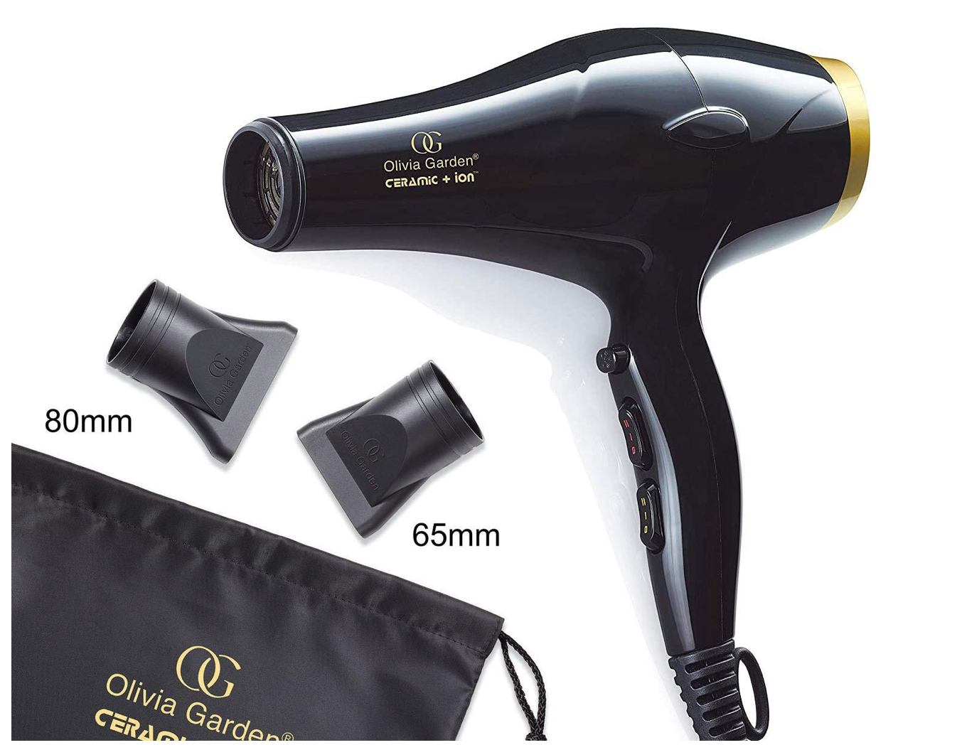 Olivia Garden Ceramic+Ion Blowdryer w/2 Nozzles + 2 FREE  Nano Thermic Round Brushes - Tru Beauty Salon Services