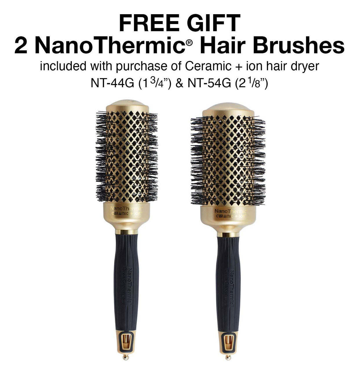 Olivia Garden Ceramic+Ion Blowdryer w/2 Nozzles + 2 FREE  Nano Thermic Round Brushes - Tru Beauty Salon Services