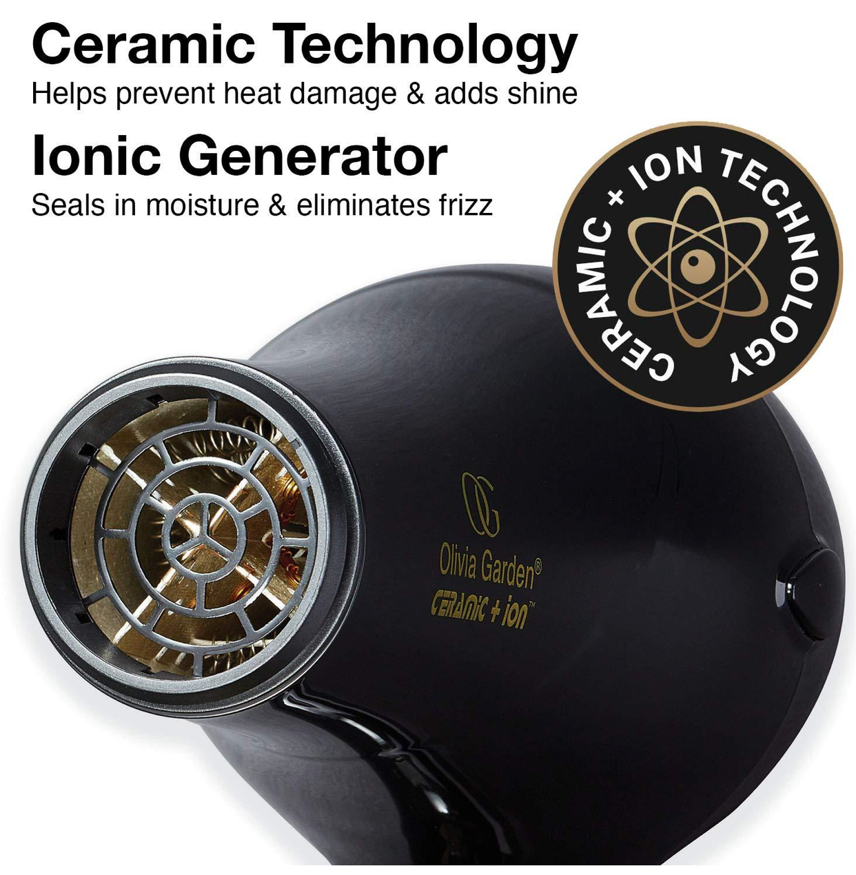 Olivia Garden Ceramic+Ion Blowdryer w/2 Nozzles + 2 FREE  Nano Thermic Round Brushes - Tru Beauty Salon Services
